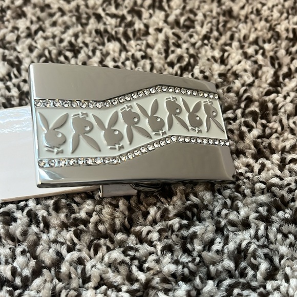 Playboy belt small bunny white silver rhinestones buckle vintage y2k size S - Picture 2 of 6